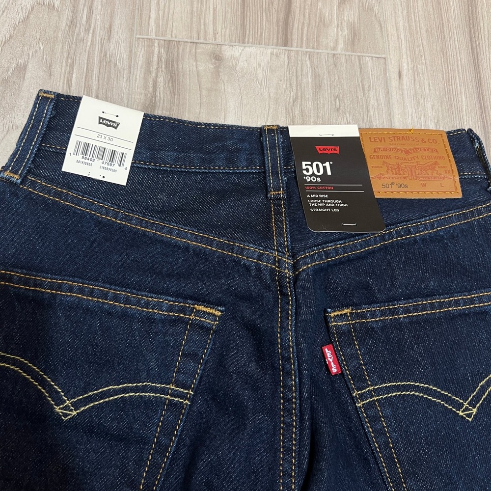 Levis Premium 501 90s Western Yoke Straight Jeans Womens 23x30 Dark Wash - Picture 14 of 15